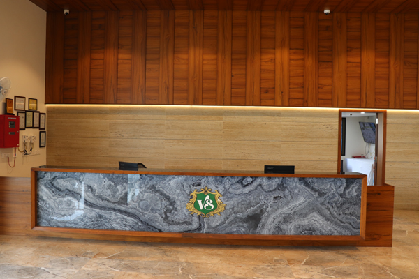 Front reception area of VS Imperial, one of the leading hotels in Akola city